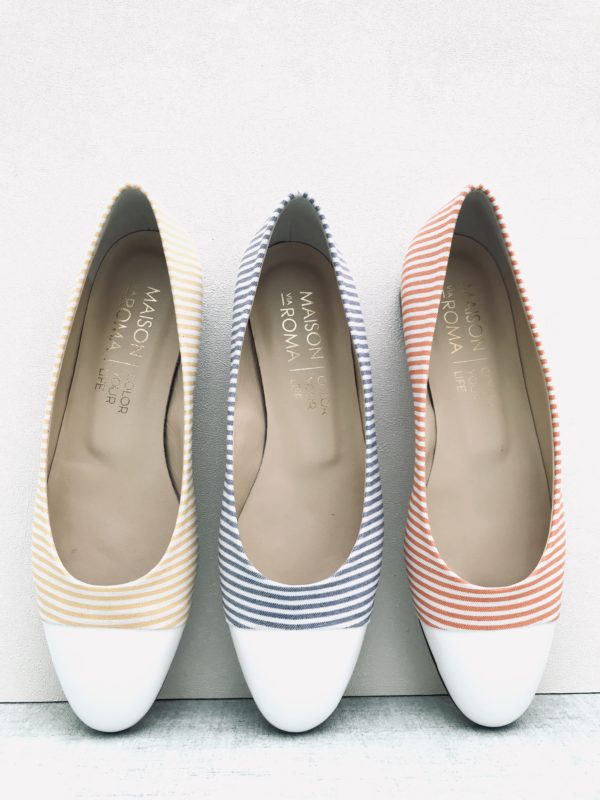 Ballerine XO BEST SELLER MAISON VIA ROMA en tissu rayé Saint Tropez. MADE IN ITALY.