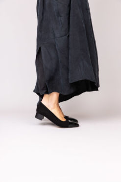 Ballerine à talon 3 cm en dim et cuir vernis noir MAISON VIA ROMA.