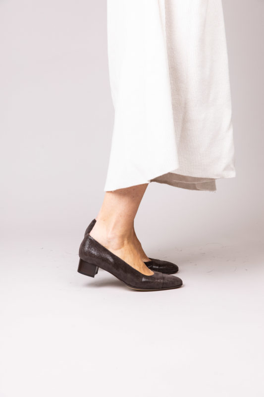 Ballerine à talon 3 cm en cuir de veau pressé BEIGE Maison Via Roma